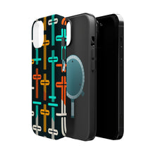 DistinctInk Tough Case for Apple iPhone, Compatible with MagSafe Charging - Title: "Vivid Symmetry: The Rhythmic Cross Pattern"