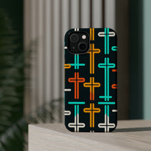 DistinctInk Tough Case for Apple iPhone, Compatible with MagSafe Charging - Title: "Vivid Symmetry: The Rhythmic Cross Pattern"