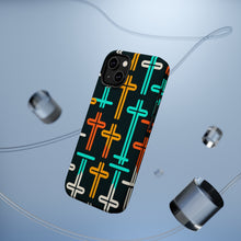 DistinctInk Tough Case for Apple iPhone, Compatible with MagSafe Charging - Title: "Vivid Symmetry: The Rhythmic Cross Pattern"