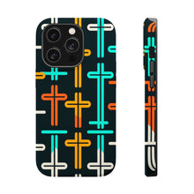 DistinctInk Tough Case for Apple iPhone, Compatible with MagSafe Charging - Title: "Vivid Symmetry: The Rhythmic Cross Pattern"