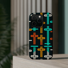 DistinctInk Tough Case for Apple iPhone, Compatible with MagSafe Charging - Title: "Vivid Symmetry: The Rhythmic Cross Pattern"