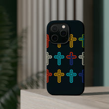 DistinctInk Tough Case for Apple iPhone, Compatible with MagSafe Charging - "Vibrant Crosses: Boldly Minimalistic Pattern Design"