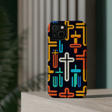 DistinctInk Tough Case for Apple iPhone, Compatible with MagSafe Charging - "Vibrant Minimalistic Christian Crosses on Black"