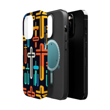 DistinctInk Tough Case for Apple iPhone, Compatible with MagSafe Charging - "Vibrant Minimalistic Christian Crosses on Black"
