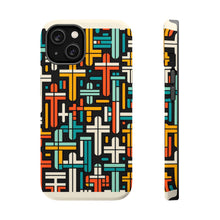 DistinctInk Tough Case for Apple iPhone, Compatible with MagSafe Charging - "Vibrant Crosses: Bold Contrast in Patterns"