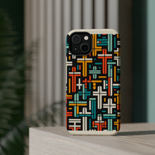 DistinctInk Tough Case for Apple iPhone, Compatible with MagSafe Charging - "Vibrant Crosses: Bold Contrast in Patterns"