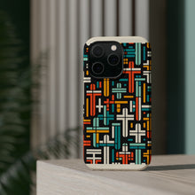 DistinctInk Tough Case for Apple iPhone, Compatible with MagSafe Charging - "Vibrant Crosses: Bold Contrast in Patterns"