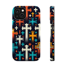 DistinctInk Tough Case for Apple iPhone, Compatible with MagSafe Charging - "Bold and Colorful Christian Cross Patterns"