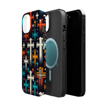 DistinctInk Tough Case for Apple iPhone, Compatible with MagSafe Charging - "Bold and Colorful Christian Cross Patterns"