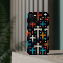 DistinctInk Tough Case for Apple iPhone, Compatible with MagSafe Charging - "Bold and Colorful Christian Cross Patterns"