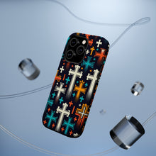 DistinctInk Tough Case for Apple iPhone, Compatible with MagSafe Charging - "Bold and Colorful Christian Cross Patterns"