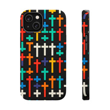 DistinctInk Tough Case for Apple iPhone, Compatible with MagSafe Charging - "Vibrant Crosses on Solid Black: Striking Pattern"