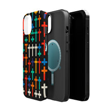 DistinctInk Tough Case for Apple iPhone, Compatible with MagSafe Charging - "Vibrant Crosses on Solid Black: Striking Pattern"