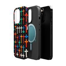 DistinctInk Tough Case for Apple iPhone, Compatible with MagSafe Charging - "Vibrant Crosses on Solid Black: Striking Pattern"
