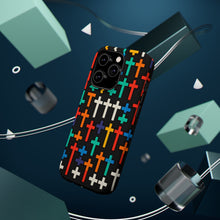 DistinctInk Tough Case for Apple iPhone, Compatible with MagSafe Charging - "Vibrant Crosses on Solid Black: Striking Pattern"