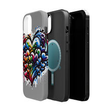 DistinctInk Tough Case for Apple iPhone, Compatible with MagSafe Charging - "Vibrant Graffiti Hearts Against White Canvas"