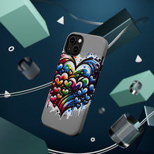 DistinctInk Tough Case for Apple iPhone, Compatible with MagSafe Charging - "Vibrant Graffiti Hearts Against White Canvas"