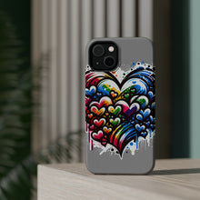 DistinctInk Tough Case for Apple iPhone, Compatible with MagSafe Charging - "Vibrant Graffiti Hearts Against White Canvas"
