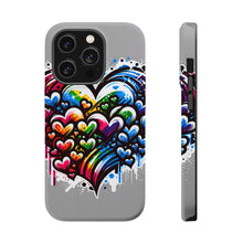 DistinctInk Tough Case for Apple iPhone, Compatible with MagSafe Charging - "Vibrant Graffiti Hearts Against White Canvas"
