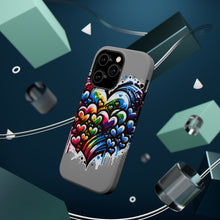 DistinctInk Tough Case for Apple iPhone, Compatible with MagSafe Charging - "Vibrant Graffiti Hearts Against White Canvas"