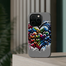 DistinctInk Tough Case for Apple iPhone, Compatible with MagSafe Charging - "Vibrant Graffiti Hearts Against White Canvas"