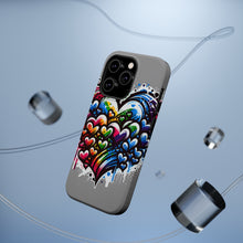 DistinctInk Tough Case for Apple iPhone, Compatible with MagSafe Charging - "Vibrant Graffiti Hearts Against White Canvas"