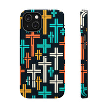 DistinctInk Tough Case for Apple iPhone, Compatible with MagSafe Charging - "Dynamic Dispersion: Bold and Colorful Christian Crosses"