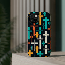 DistinctInk Tough Case for Apple iPhone, Compatible with MagSafe Charging - "Dynamic Dispersion: Bold and Colorful Christian Crosses"