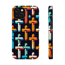 DistinctInk Tough Case for Apple iPhone, Compatible with MagSafe Charging - "Dynamic Contrast: Crosses in Vibrant Harmony"
