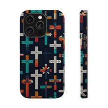 DistinctInk Tough Case for Apple iPhone, Compatible with MagSafe Charging - "Vibrant Crosses: Bold and Minimalistic Pattern"