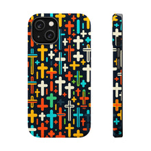 DistinctInk Tough Case for Apple iPhone, Compatible with MagSafe Charging - "Vibrant Christian Crosses in Minimalistic Pattern"
