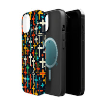 DistinctInk Tough Case for Apple iPhone, Compatible with MagSafe Charging - "Vibrant Christian Crosses in Minimalistic Pattern"