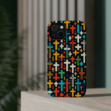DistinctInk Tough Case for Apple iPhone, Compatible with MagSafe Charging - "Vibrant Christian Crosses in Minimalistic Pattern"