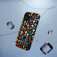 DistinctInk Tough Case for Apple iPhone, Compatible with MagSafe Charging - "Vibrant Christian Crosses in Minimalistic Pattern"