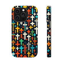 DistinctInk Tough Case for Apple iPhone, Compatible with MagSafe Charging - "Vibrant Christian Crosses in Minimalistic Pattern"