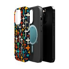 DistinctInk Tough Case for Apple iPhone, Compatible with MagSafe Charging - "Vibrant Christian Crosses in Minimalistic Pattern"