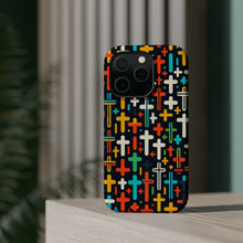 DistinctInk Tough Case for Apple iPhone, Compatible with MagSafe Charging - "Vibrant Christian Crosses in Minimalistic Pattern"