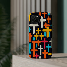 DistinctInk Tough Case for Apple iPhone, Compatible with MagSafe Charging - "Vibrant Minimalist Christian Cross Pattern"