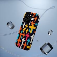 DistinctInk Tough Case for Apple iPhone, Compatible with MagSafe Charging - "Vibrant Minimalist Christian Cross Pattern"