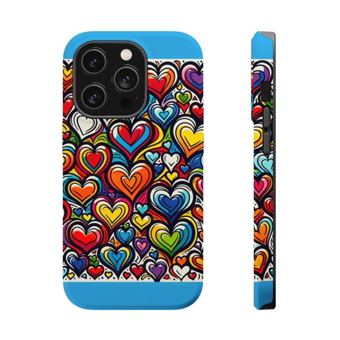DistinctInk Tough Case for Apple iPhone, Compatible with MagSafe Charging - Vibrant, Multicolored Hearts in Graffiti Style