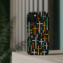 DistinctInk Tough Case for Apple iPhone, Compatible with MagSafe Charging - "Vivid Christian Crosses Dance on Black"