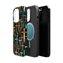 DistinctInk Tough Case for Apple iPhone, Compatible with MagSafe Charging - "Vivid Christian Crosses Dance on Black"