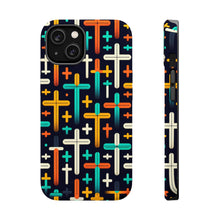 DistinctInk Tough Case for Apple iPhone, Compatible with MagSafe Charging - "Vibrant Christian Crosses on Deep Black"