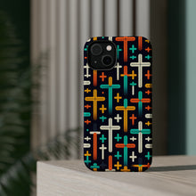 DistinctInk Tough Case for Apple iPhone, Compatible with MagSafe Charging - "Vibrant Christian Crosses on Deep Black"