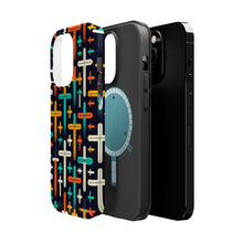 DistinctInk Tough Case for Apple iPhone, Compatible with MagSafe Charging - "Vibrant Christian Crosses on Deep Black"