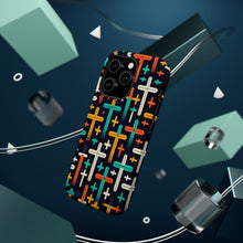 DistinctInk Tough Case for Apple iPhone, Compatible with MagSafe Charging - "Vibrant Christian Crosses on Deep Black"