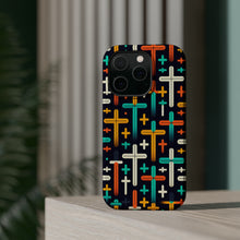 DistinctInk Tough Case for Apple iPhone, Compatible with MagSafe Charging - "Vibrant Christian Crosses on Deep Black"