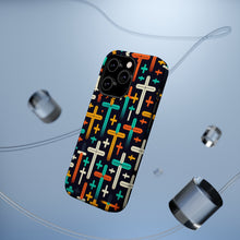DistinctInk Tough Case for Apple iPhone, Compatible with MagSafe Charging - "Vibrant Christian Crosses on Deep Black"