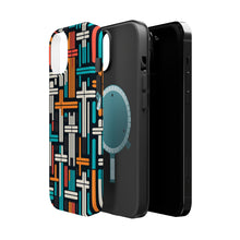 DistinctInk Tough Case for Apple iPhone, Compatible with MagSafe Charging - "Colorful Minimalist Crosses on Black"