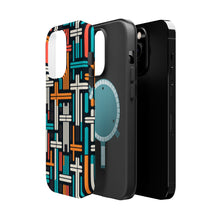 DistinctInk Tough Case for Apple iPhone, Compatible with MagSafe Charging - "Colorful Minimalist Crosses on Black"
